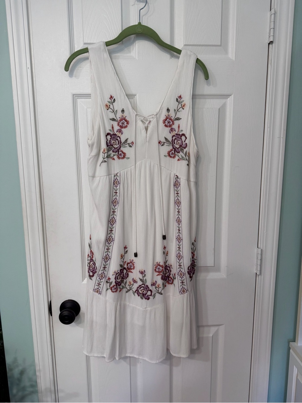 Xhilaration White Gauze Dress with Floral Embroidery